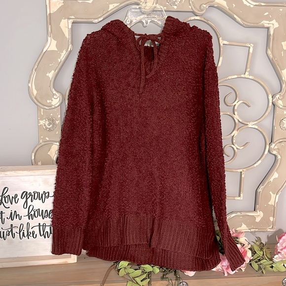 Chunky Oversized Popcorn Sweater Wine Hoodie - Picture 7 of 13